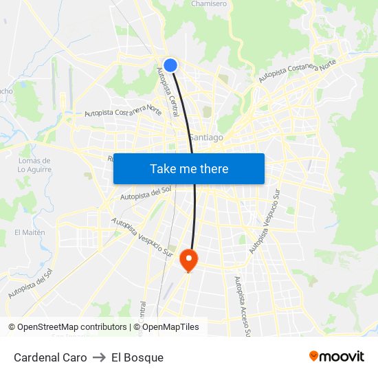 Cardenal Caro to El Bosque map