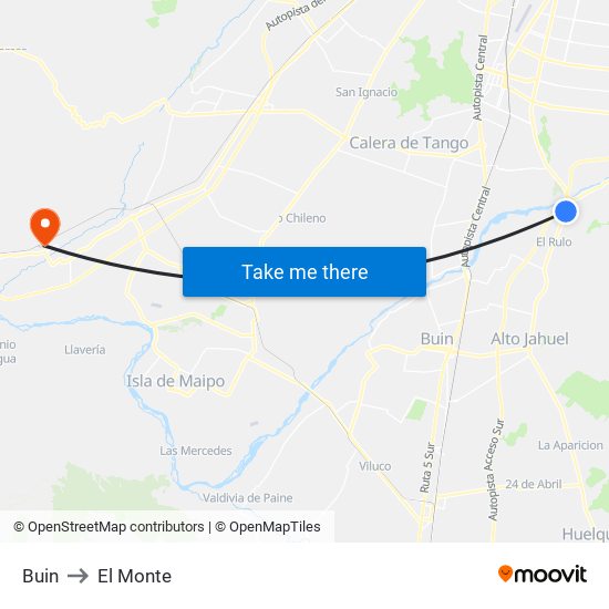 Buin to El Monte map