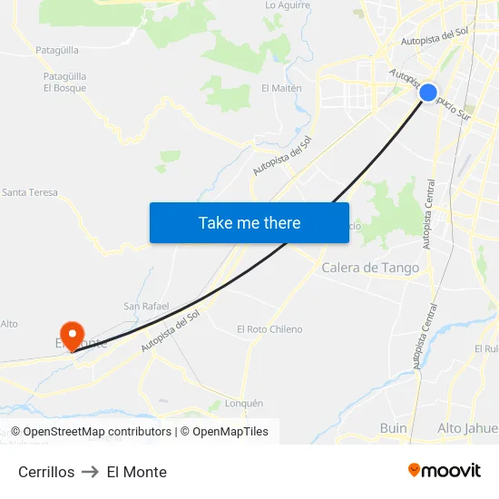 Cerrillos to El Monte map