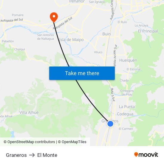 Graneros to El Monte map