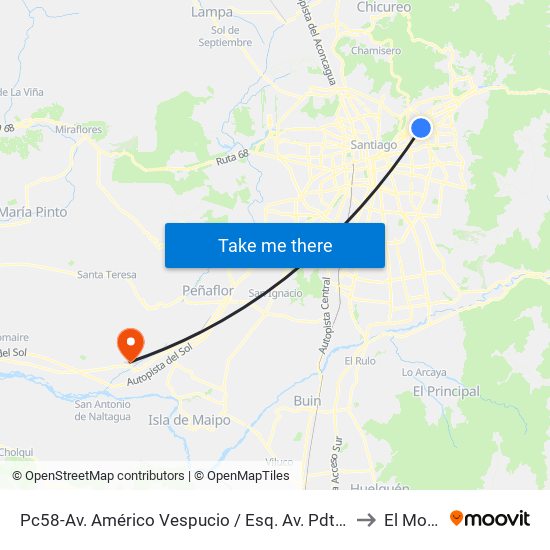 Pc58-Av. Américo Vespucio / Esq. Av. Pdte. Riesco to El Monte map