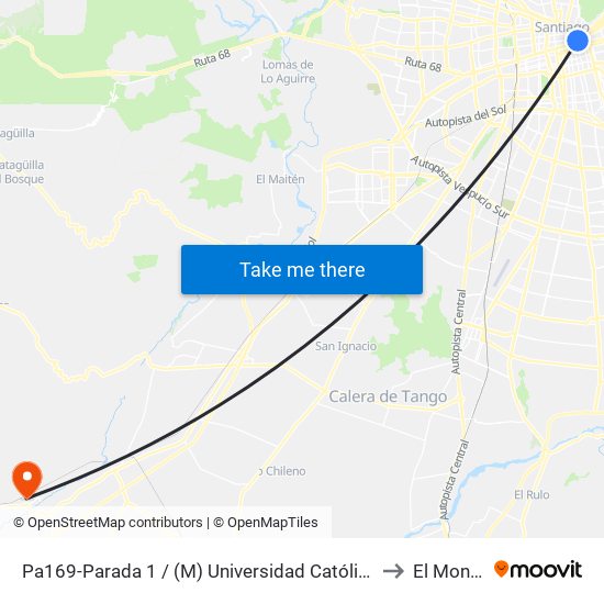Pa169-Parada 1 / (M) Universidad Católica to El Monte map