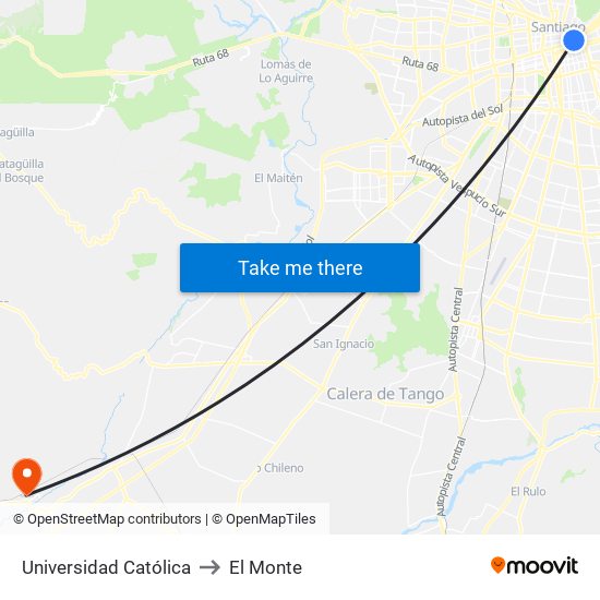 Universidad Católica to El Monte map