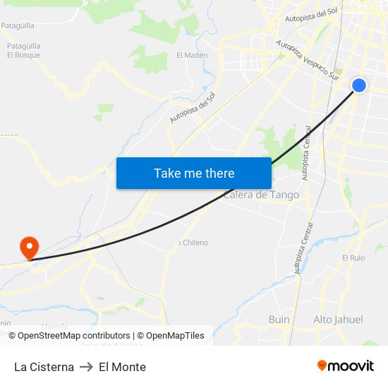 La Cisterna to El Monte map