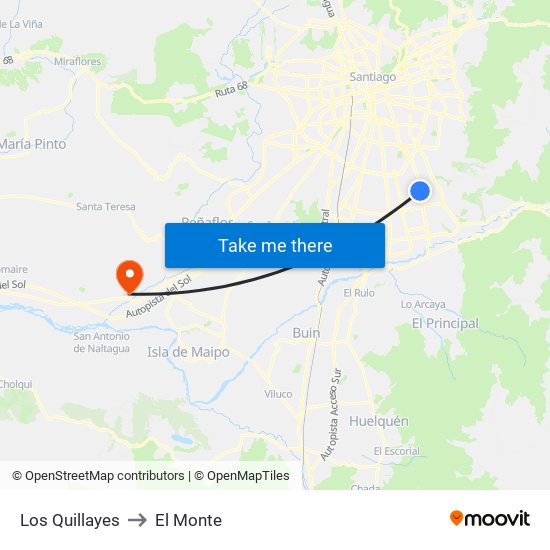 Los Quillayes to El Monte map