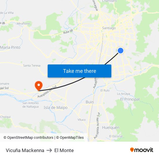 Vicuña Mackenna to El Monte map