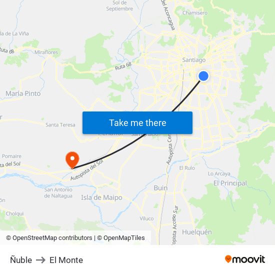 Ñuble to El Monte map