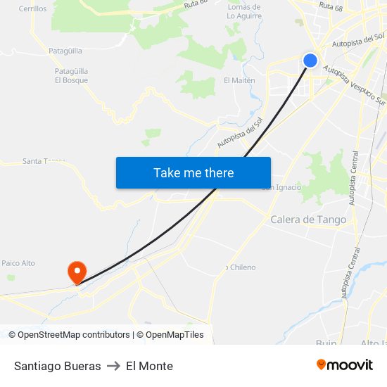 Santiago Bueras to El Monte map