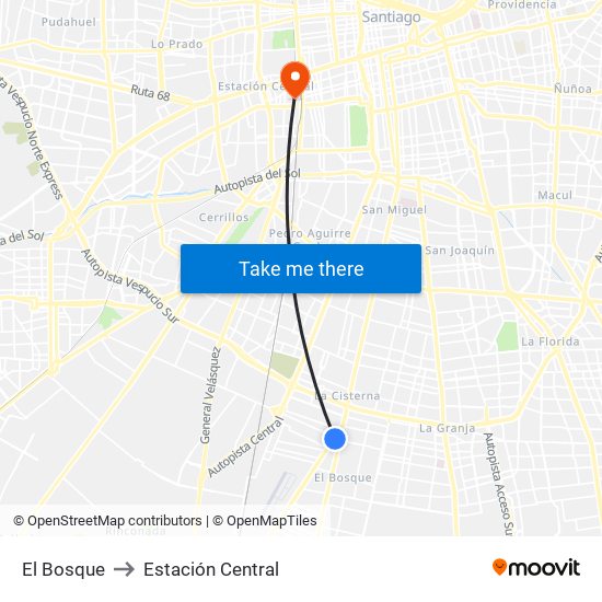 El Bosque to Estación Central map