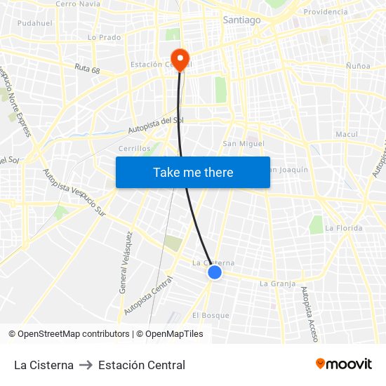 La Cisterna to Estación Central map