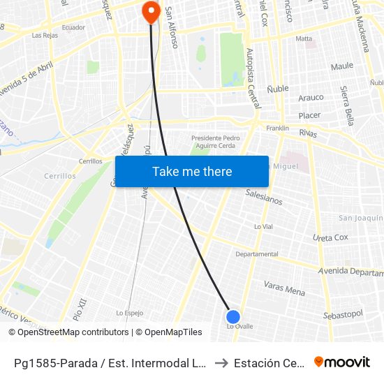 Pg1585-Parada / Est. Intermodal Lo Ovalle to Estación Central map