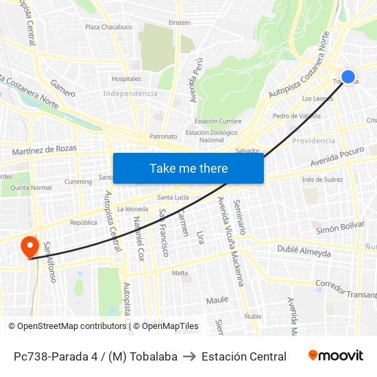Pc738-Parada 4 / (M) Tobalaba to Estación Central map