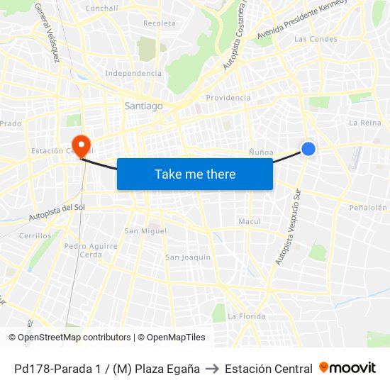 Pd178-Parada 1 / (M) Plaza Egaña to Estación Central map