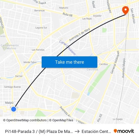 Pi148-Parada 3 / (M) Plaza De Maipú to Estación Central map