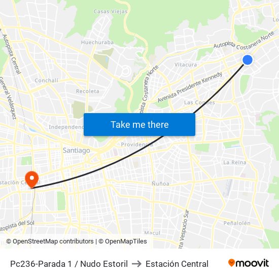 Pc236-Parada 1 / Nudo Estoril to Estación Central map