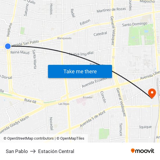 San Pablo to Estación Central map