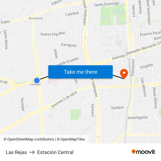 Las Rejas to Estación Central map