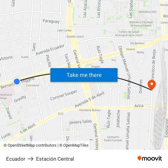 Ecuador to Estación Central map