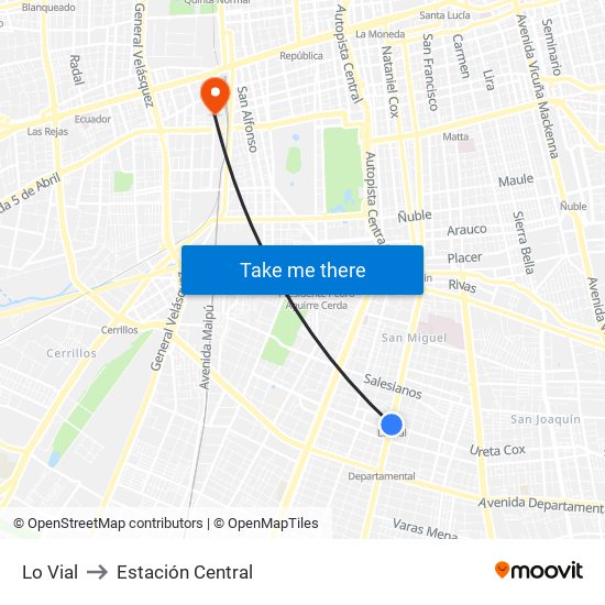 Lo Vial to Estación Central map