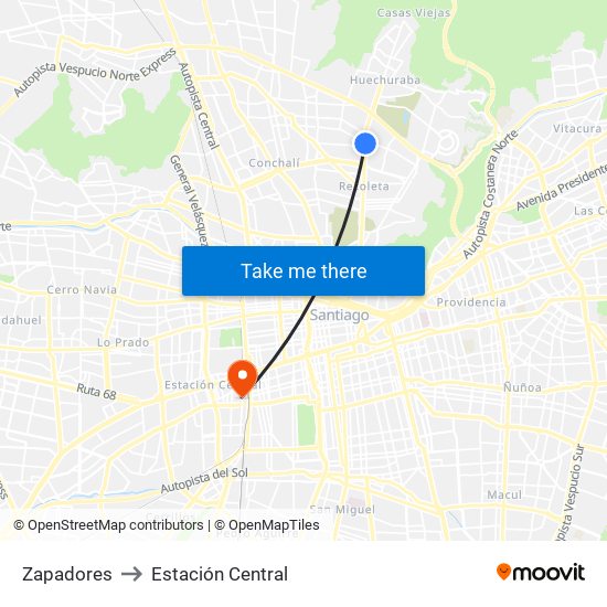 Zapadores to Estación Central map