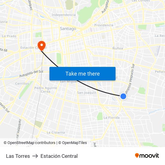 Las Torres to Estación Central map