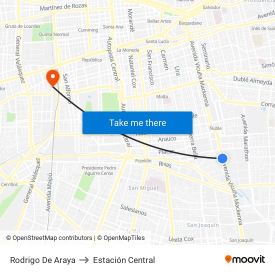 Rodrigo De Araya to Estación Central map