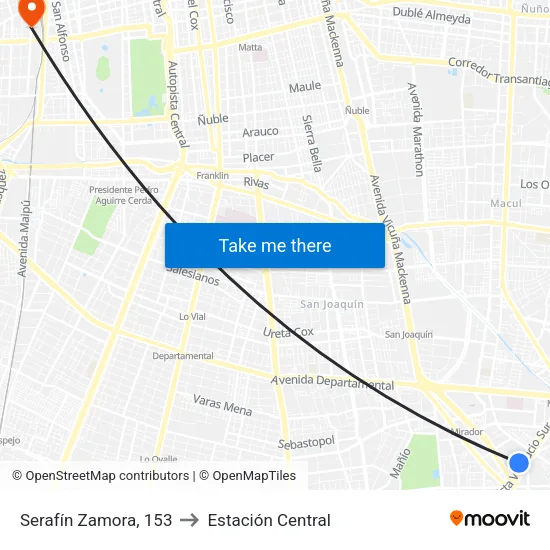Serafín Zamora, 153 to Estación Central map