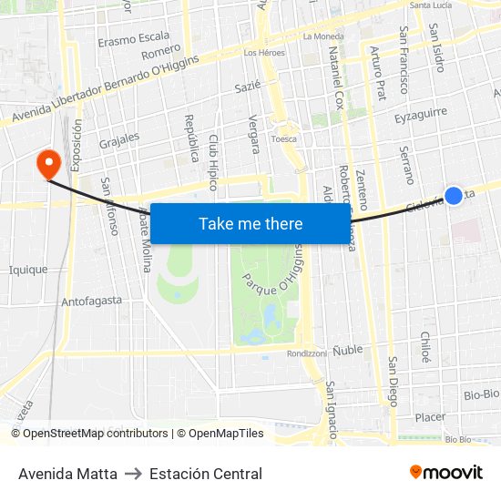 Avenida Matta to Estación Central map