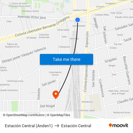 Estación Central (Anden1) to Estación Central map