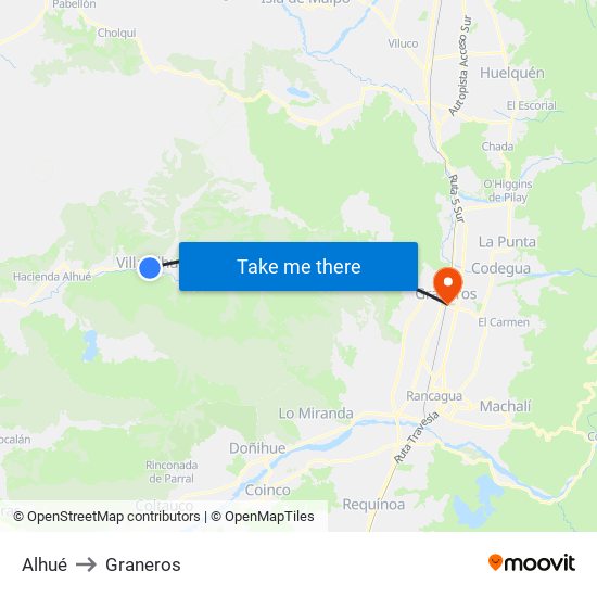 Alhué to Graneros map