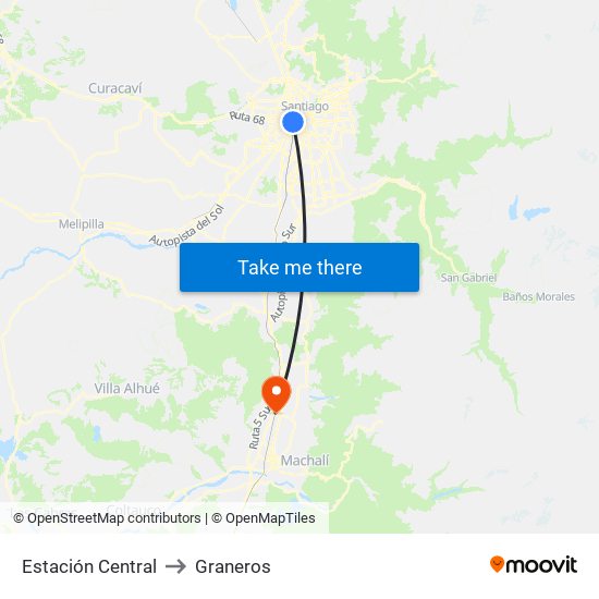 Estación Central to Graneros map
