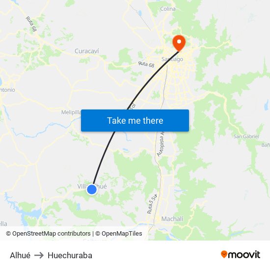 Alhué to Huechuraba map