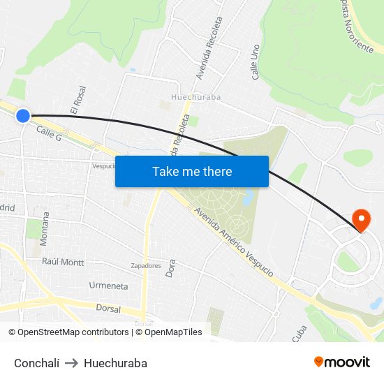 Conchalí to Huechuraba map