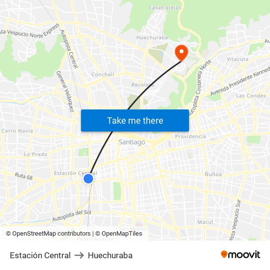 Estación Central to Huechuraba map