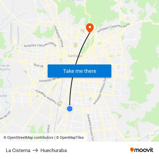 La Cisterna to Huechuraba map