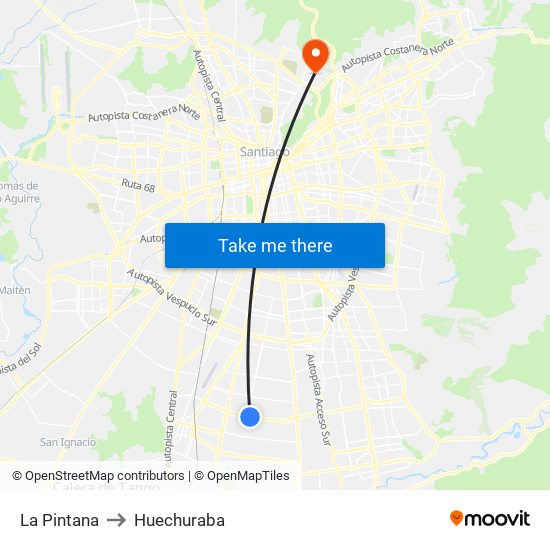 La Pintana to Huechuraba map
