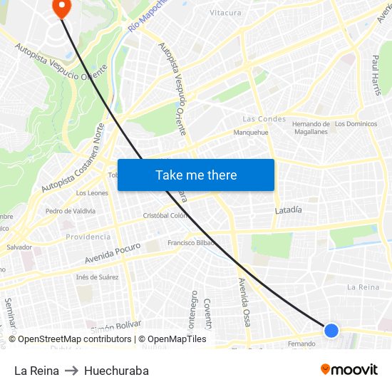 La Reina to Huechuraba map