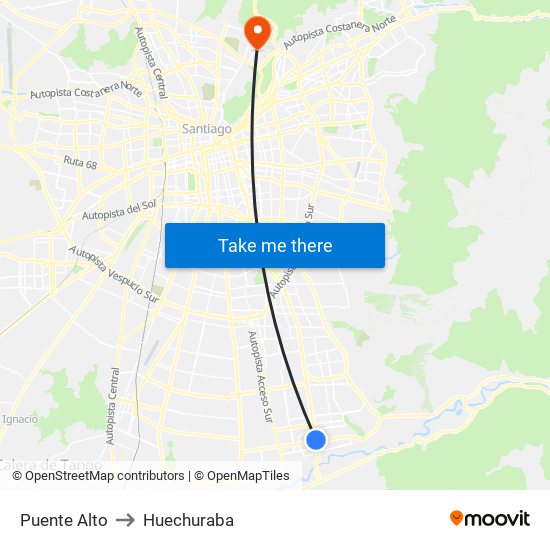 Puente Alto to Huechuraba map
