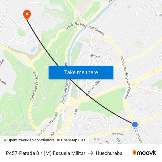 Pc57-Parada 8 / (M) Escuela Militar to Huechuraba map