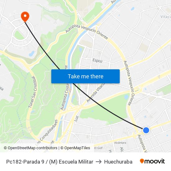 Pc182-Parada 9 / (M) Escuela Militar to Huechuraba map