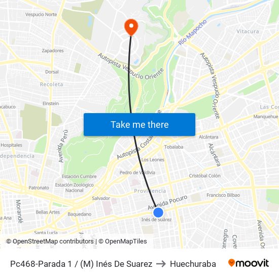 Pc468-Parada 1 / (M) Inés De Suarez to Huechuraba map
