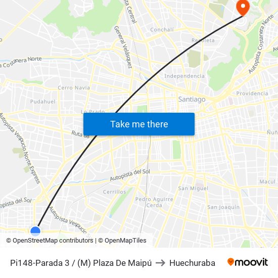Pi148-Parada 3 / (M) Plaza De Maipú to Huechuraba map