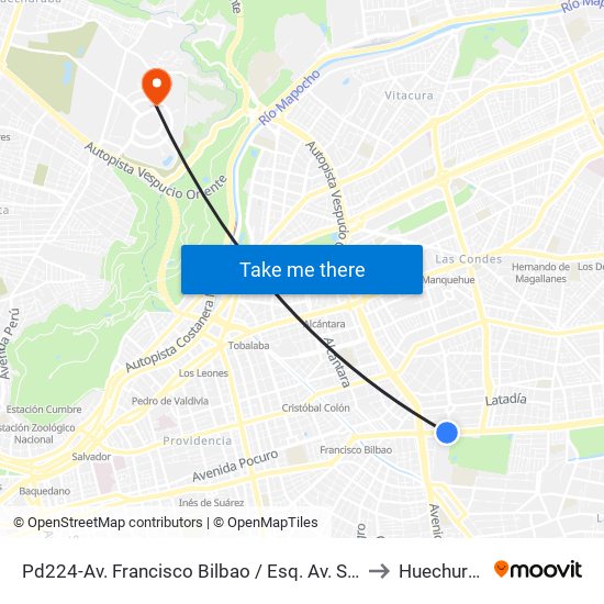 Pd224-Av. Francisco Bilbao / Esq. Av. S. Elcano to Huechuraba map