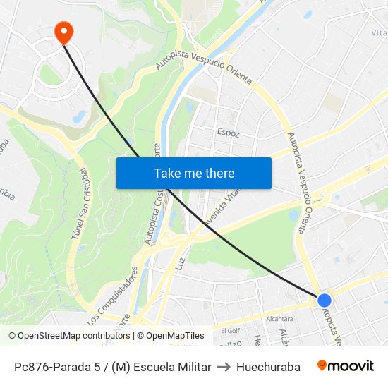 Pc876-Parada 5 / (M) Escuela Militar to Huechuraba map