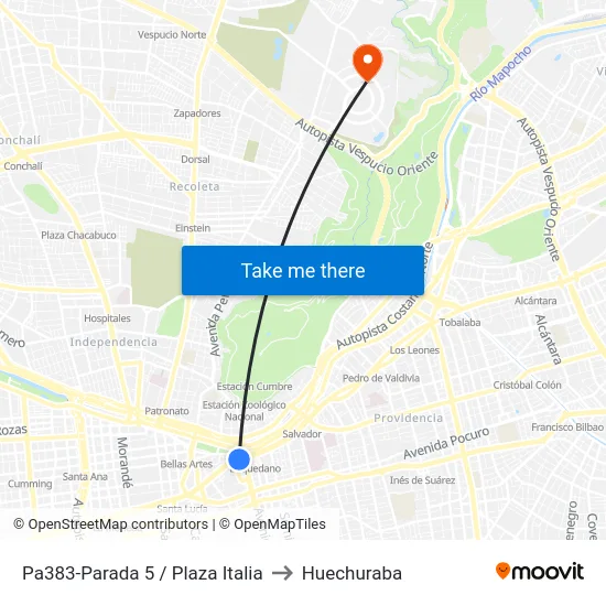 Pa383-Parada 5 / Plaza Italia to Huechuraba map