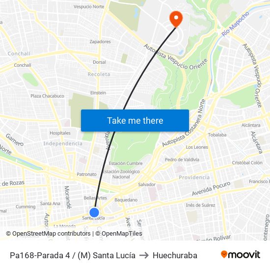 Pa168-Parada 4 / (M) Santa Lucía to Huechuraba map