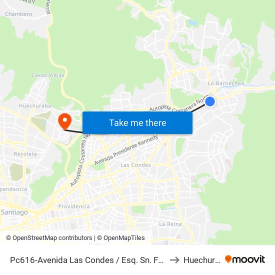 Pc616-Avenida Las Condes / Esq. Sn. Fco. De Asís to Huechuraba map