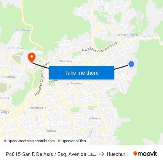 Pc815-San F. De Asís / Esq. Avenida La Plaza to Huechuraba map