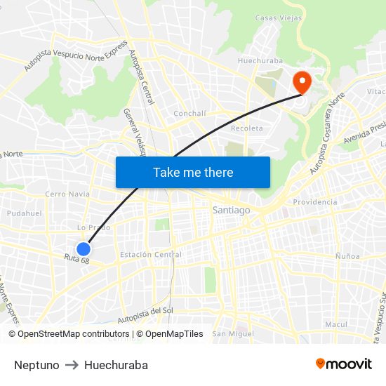 Neptuno to Huechuraba map