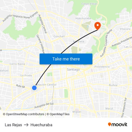 Las Rejas to Huechuraba map